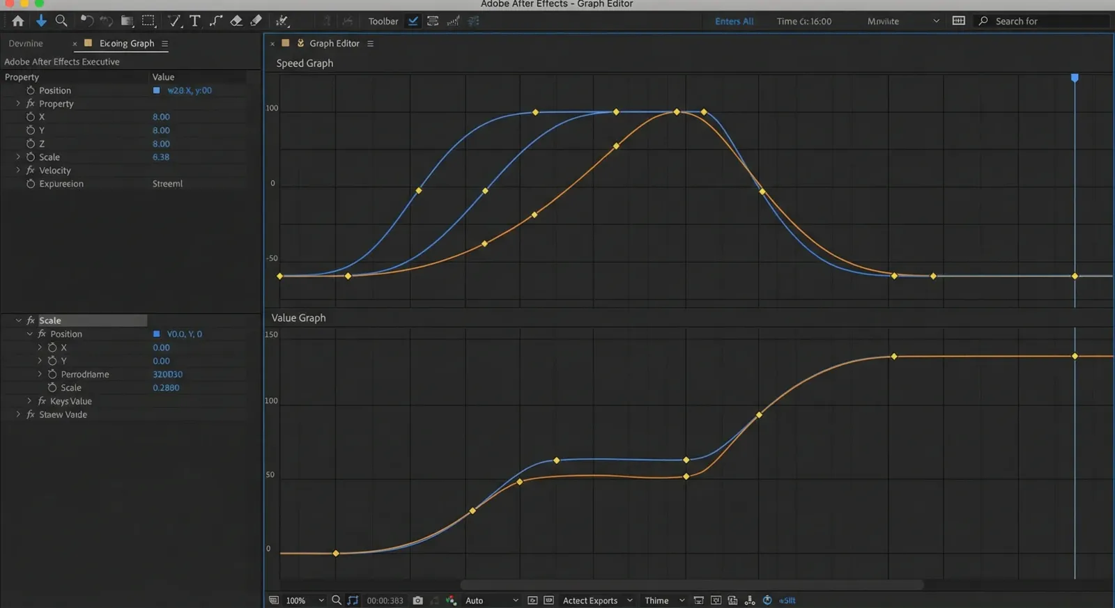 After Effects Graph Editor showing easing curves and keyframes