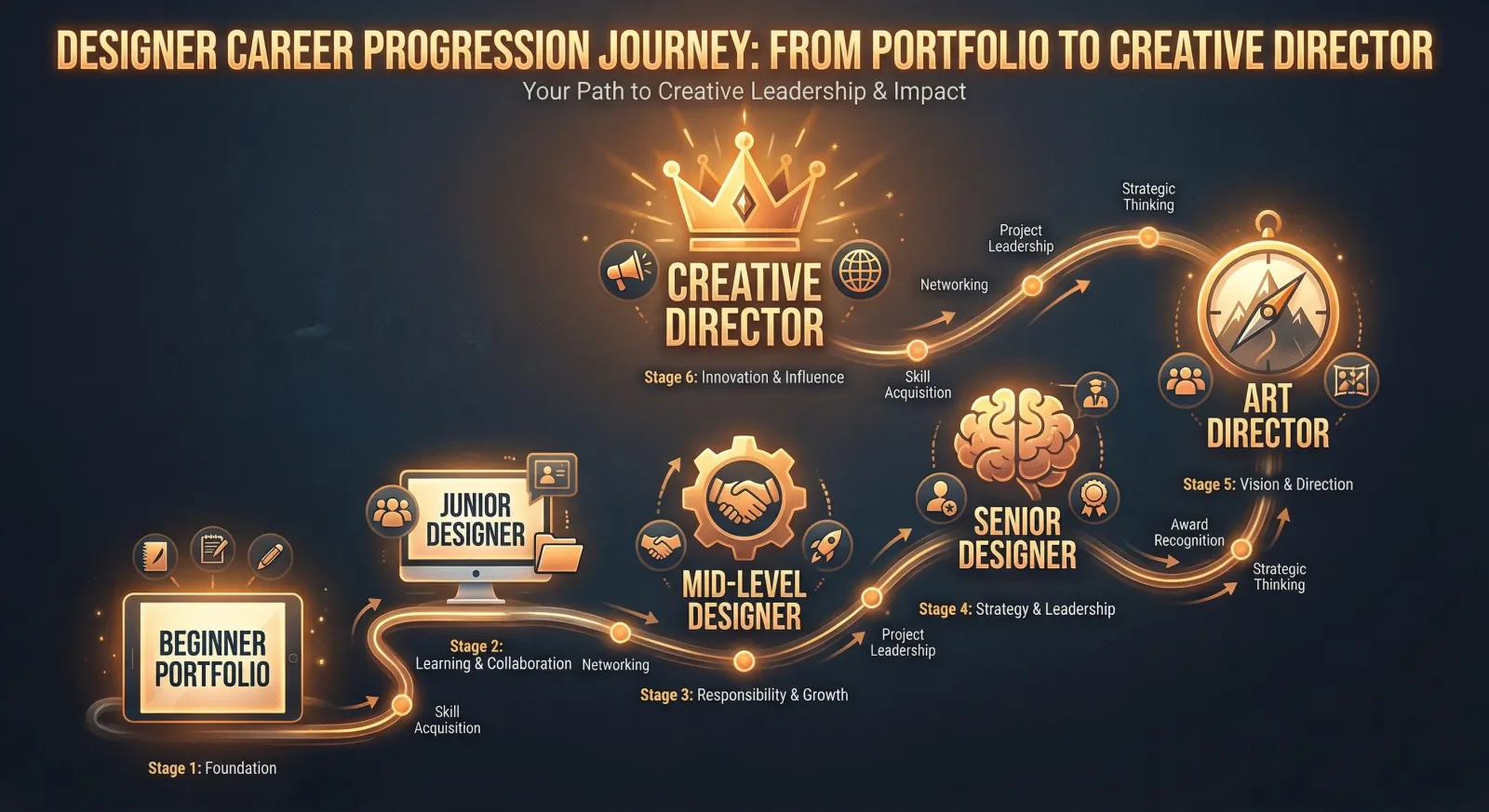 Designer career progression from beginner to creative director